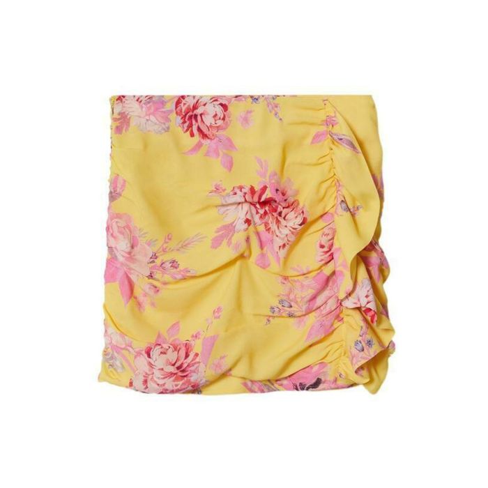 Mango Geraffte Blumen-Minirock – Gelb
