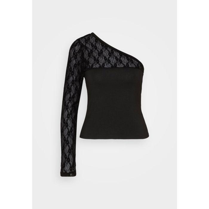 Pieces Einschultriges Spitzen-Top – Schwarz