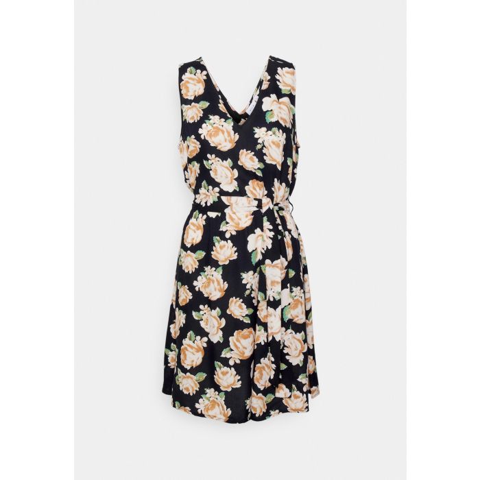 VILA Blumen-Wickel-Minikleid – Schwarz