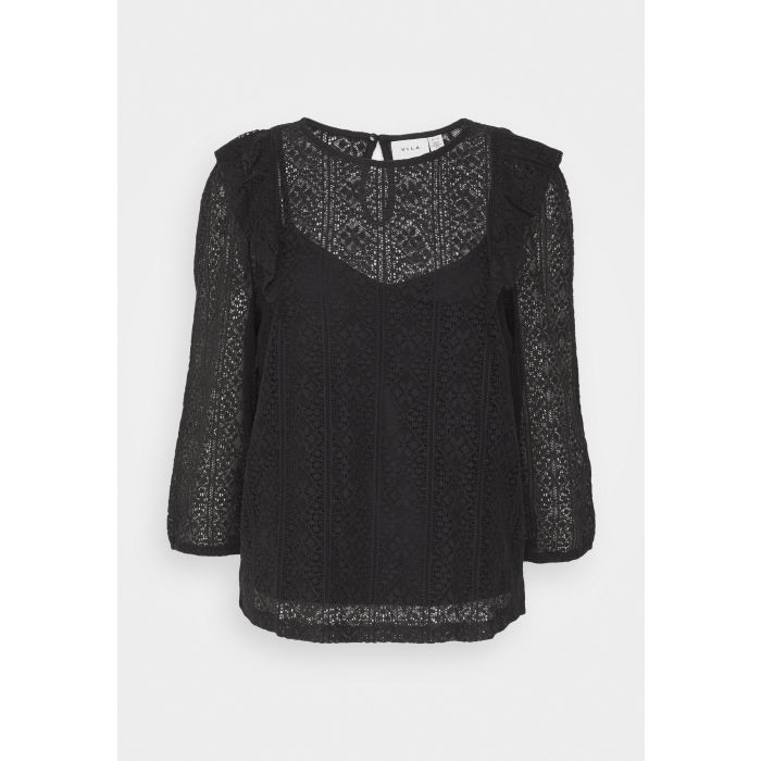 VILA Spitzen-Overlay-Bluse – Schwarz