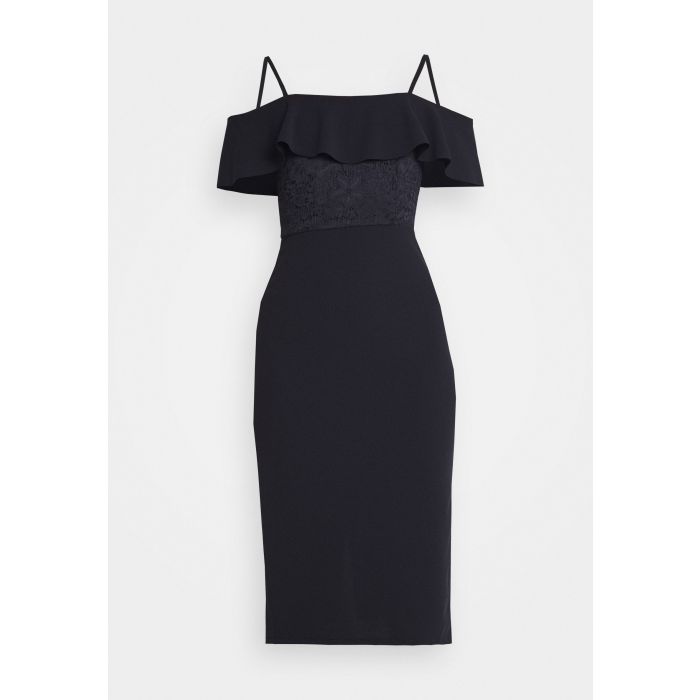 WAL G. Cold-Shoulder Rüschen-Midikleid – Dunkelblau