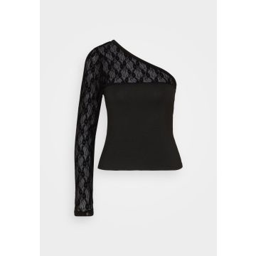 Pieces Einschultriges Spitzen-Top – Schwarz